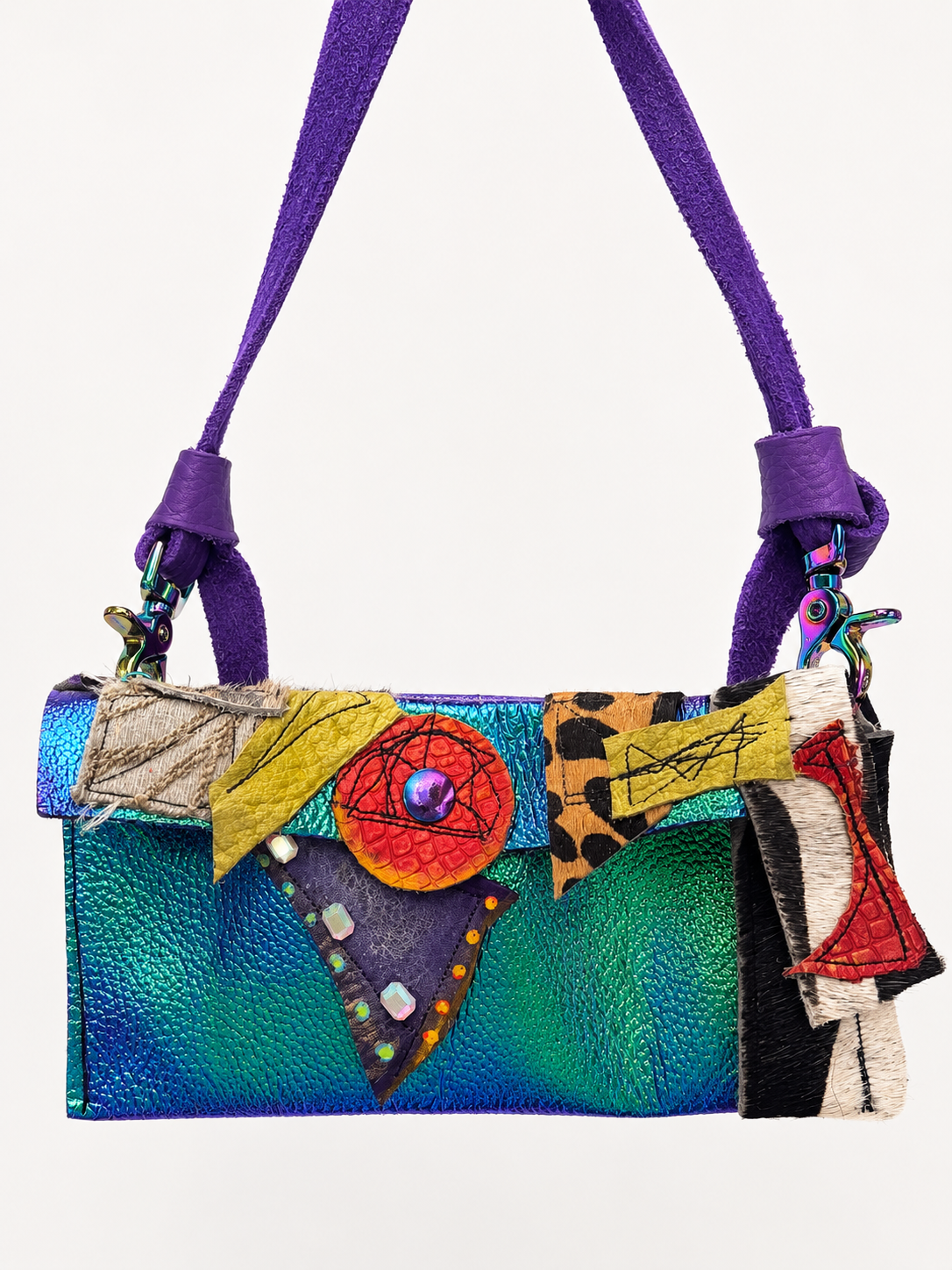 Multicolor AMARA Crossbody Bag with purple strap