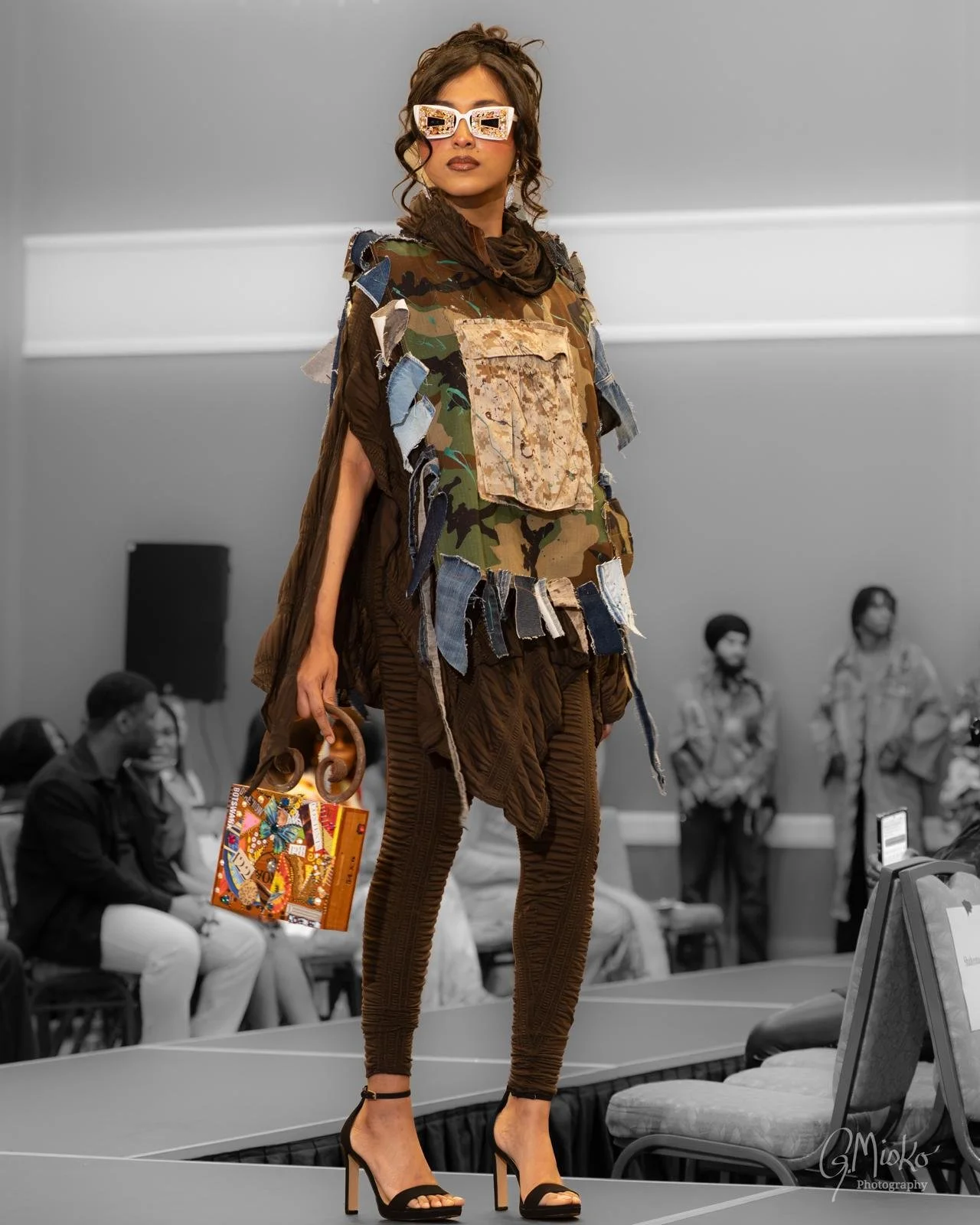 Model wearing the Raw Pearlz JABARI layered brown and black statement set
