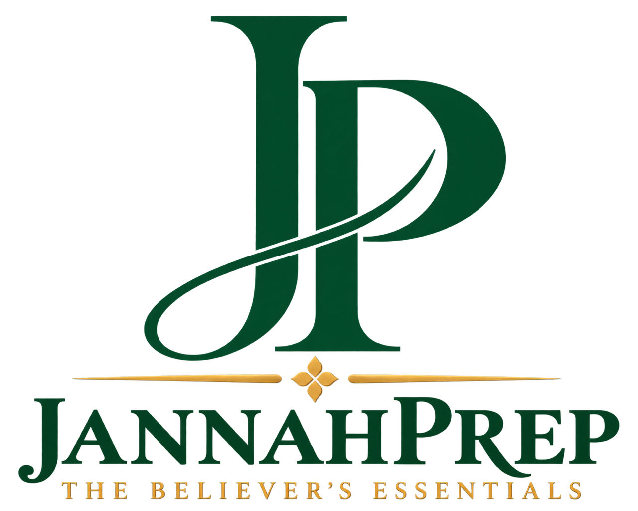 Logo with large green letter P and the words JannahPrep and the tagline The Believer's Essentials.