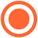 Orange circle with black concentric rings on a white background.