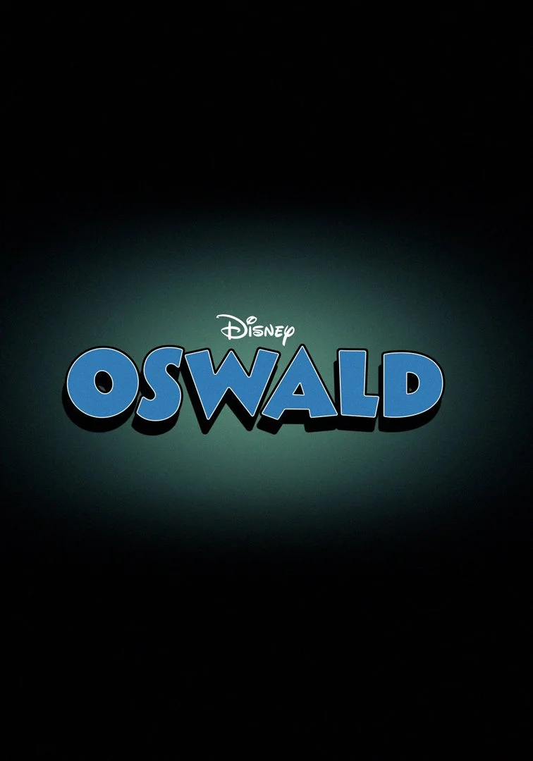 Title screen for Disney movie 'Oswald' with blue text on a dark background.