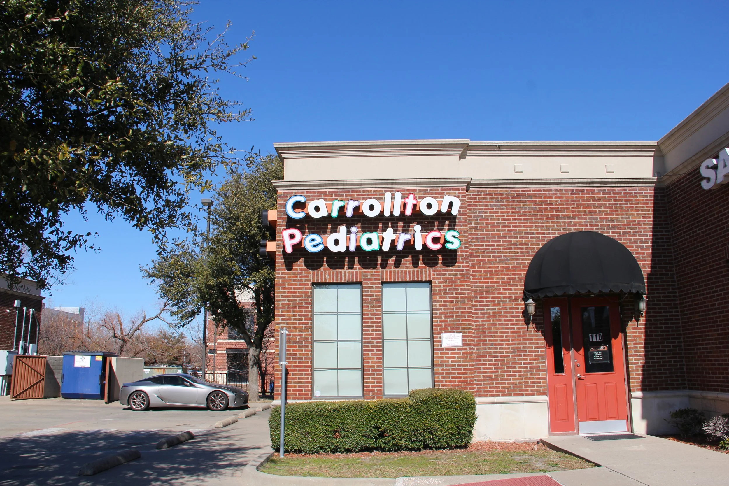Outside view of Carrollton Pediatrics' clinic in Carrollton, Texas