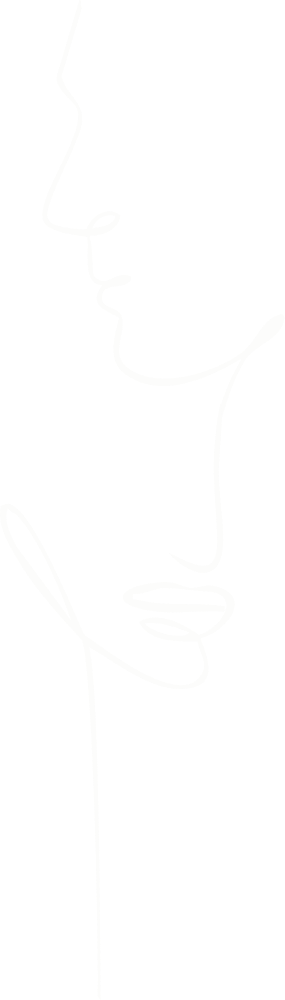 A minimalist white line drawing of a person's face and lips on a black background.