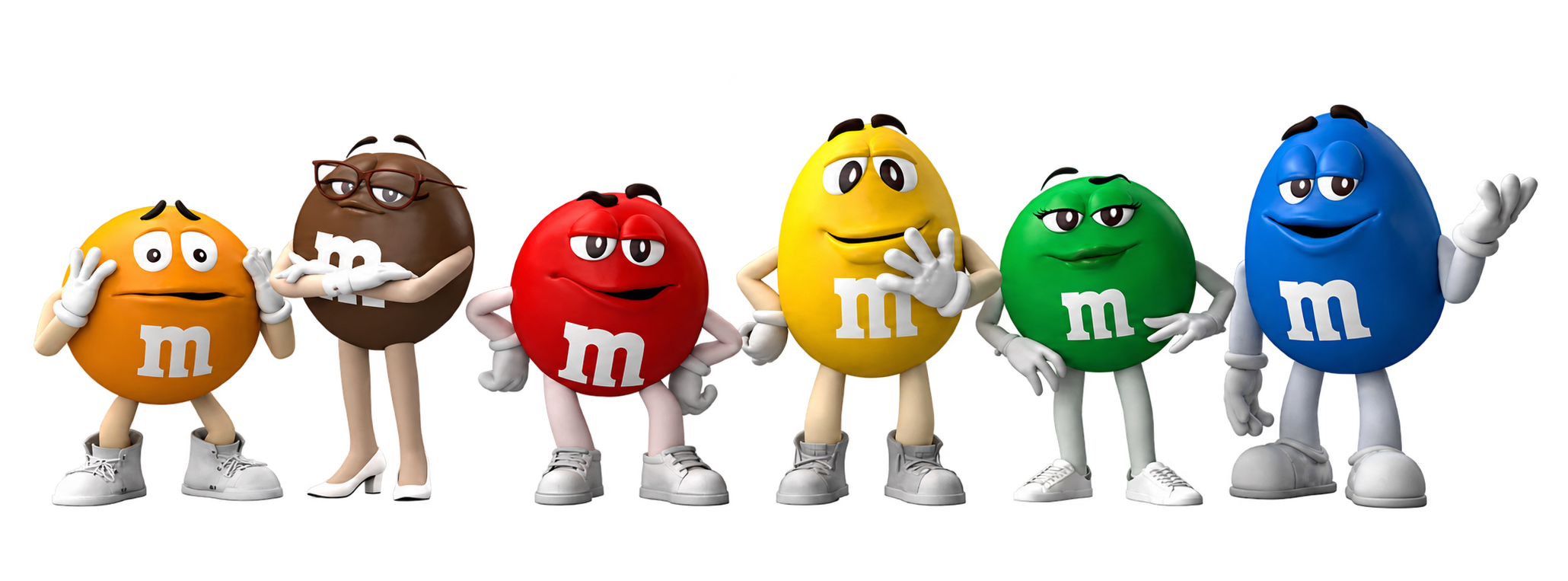 The six M&M’S characters together on a transparent background