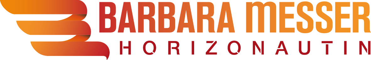 Logo von Barbara Messer - Horizonautin in orange-rotem Farbschema.