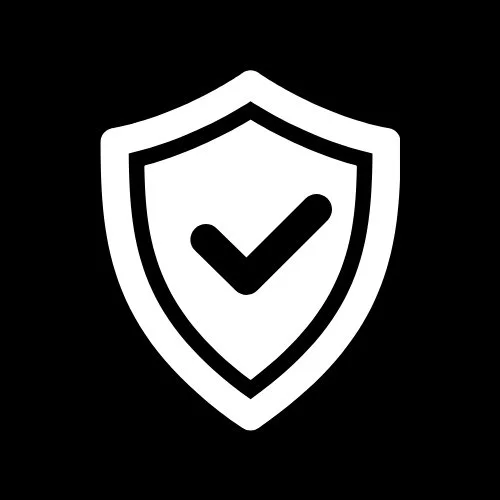 A shield icon with a check mark inside, symbolizing security or protection.