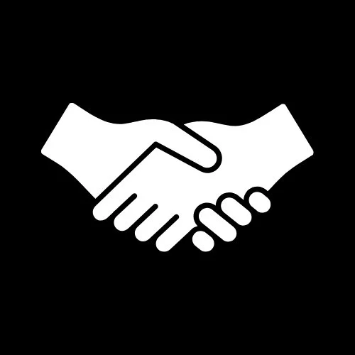 Icon of two hands shaking, symbolizing agreement or partnership.