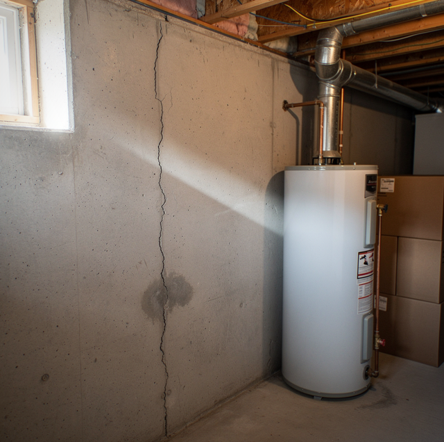 diagonal crack in poured concrete basement wall