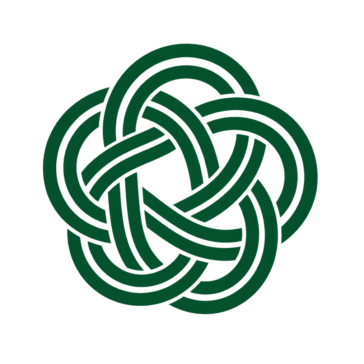 A complex, interwoven pattern of dark green loops forming a knotted design.