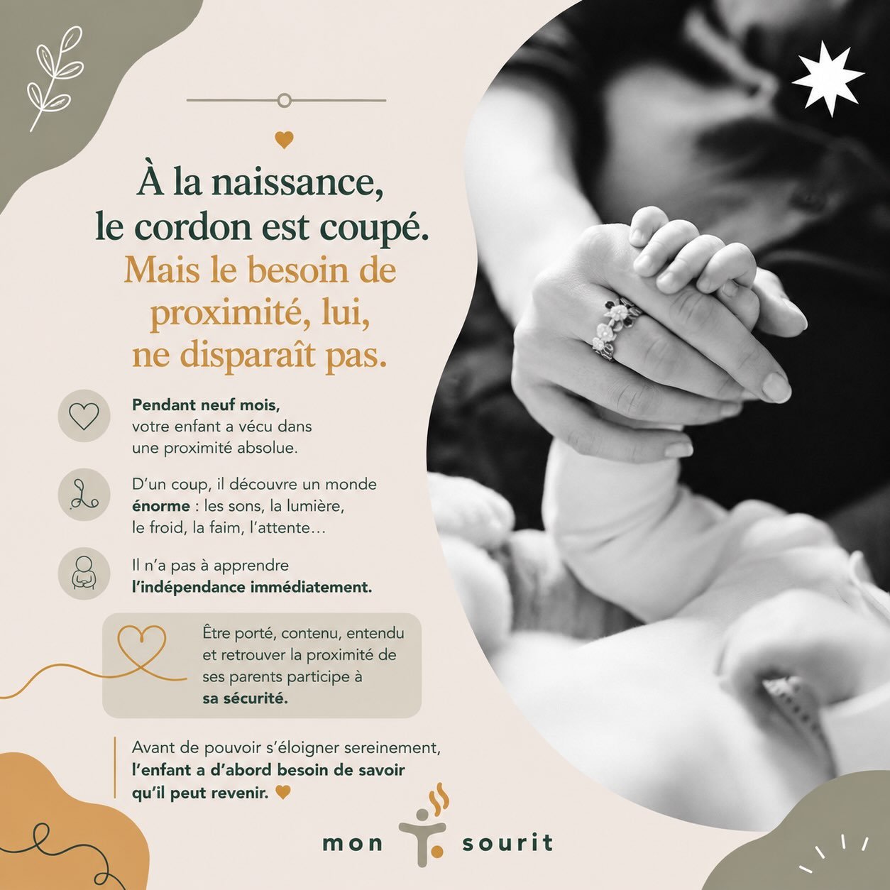 Le cordon est coup&eacute;&hellip; mais le lien, lui, continue de se construire. 🌿

Pendant neuf mois, le b&eacute;b&eacute; a v&eacute;cu dans une proximit&eacute; absolue : contenu, berc&eacute;, entour&eacute; de sons familiers, sans avoir &agrav