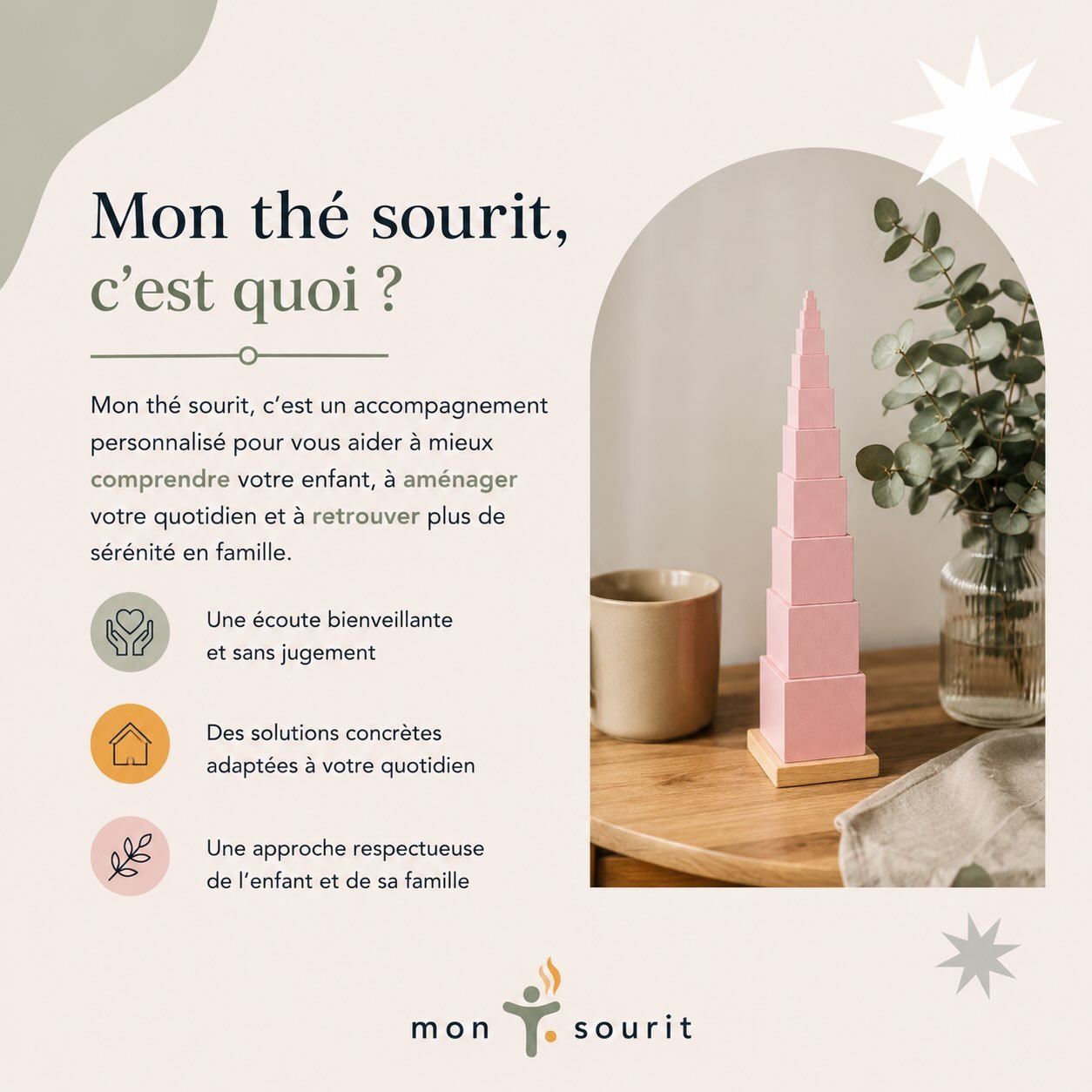 Mais concr&egrave;tement&hellip; Mon th&eacute; sourit, c&rsquo;est quoi ? 🌿

C&rsquo;est un espace pour les parents qui traversent une p&eacute;riode o&ugrave; le quotidien avec leur enfant devient un peu plus compliqu&eacute;.

Un coucher qui n&rs