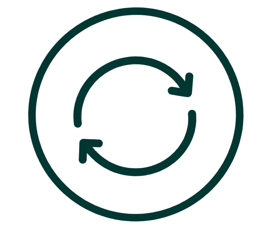 Icon of a circular arrow wrapping around a smaller circle, representing a process or refresh.