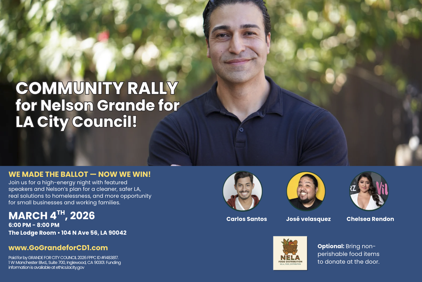 Rally for Nelson Grande for LA City Council!