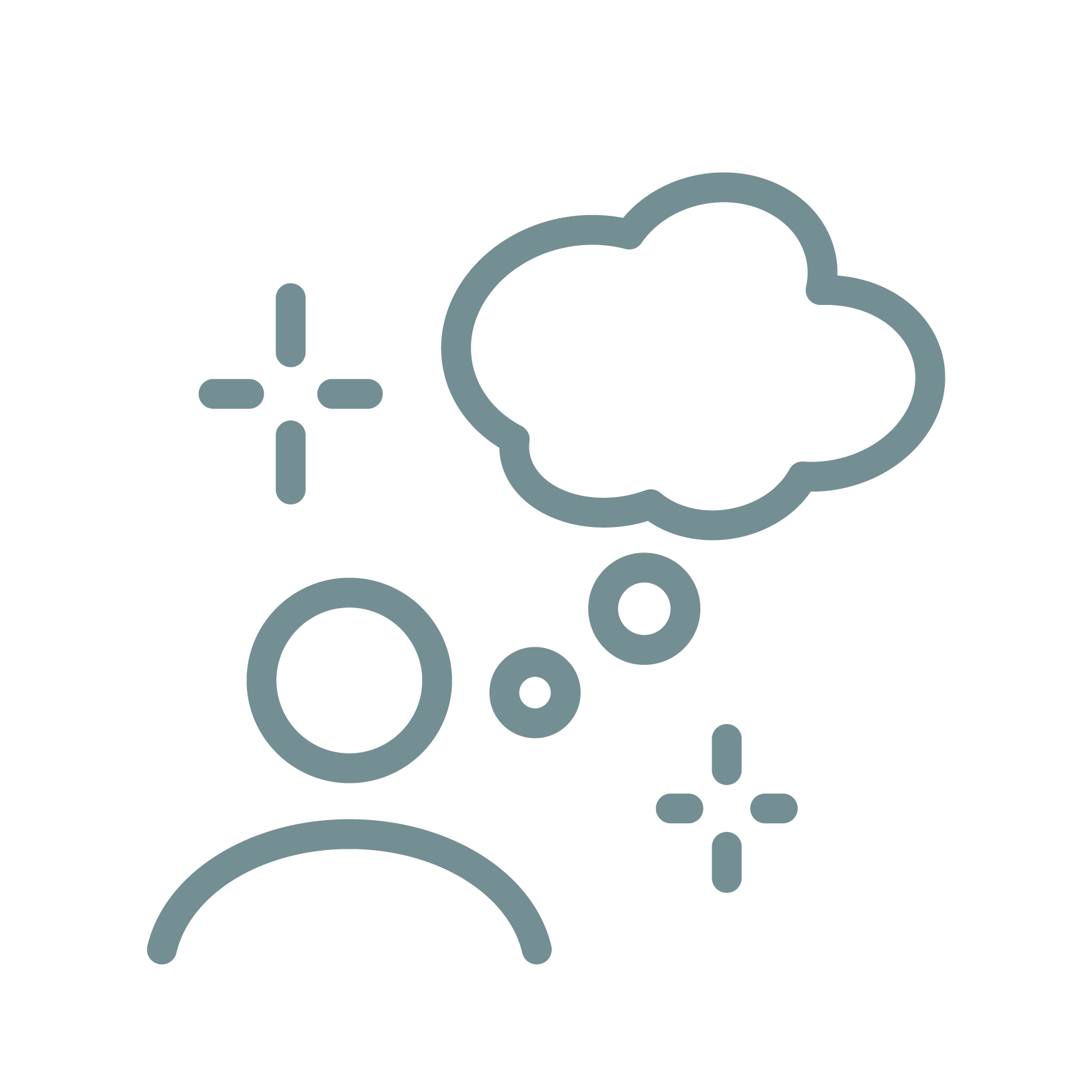 An abstract outline icon with a starburst contained within a circle shape.