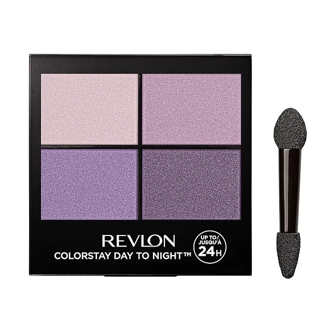 Revlon ColorStay Day to Night eyeshadow palette with four shades in pink and purple and a dual-ended applicator.