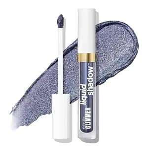 Liquid eyeshadow tube with applicator and swatch of shimmery purple eyeshadow
