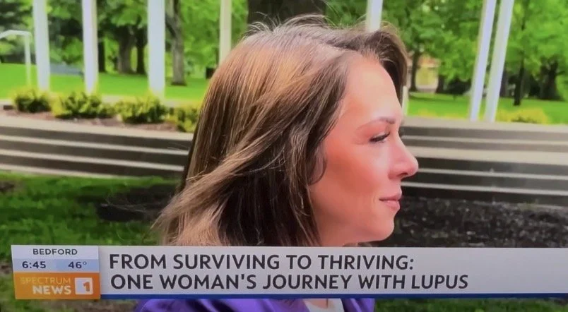 Jess Patz during a Spectrum News interview about her journey with lupus, chronic stress, and recovery after a stroke.