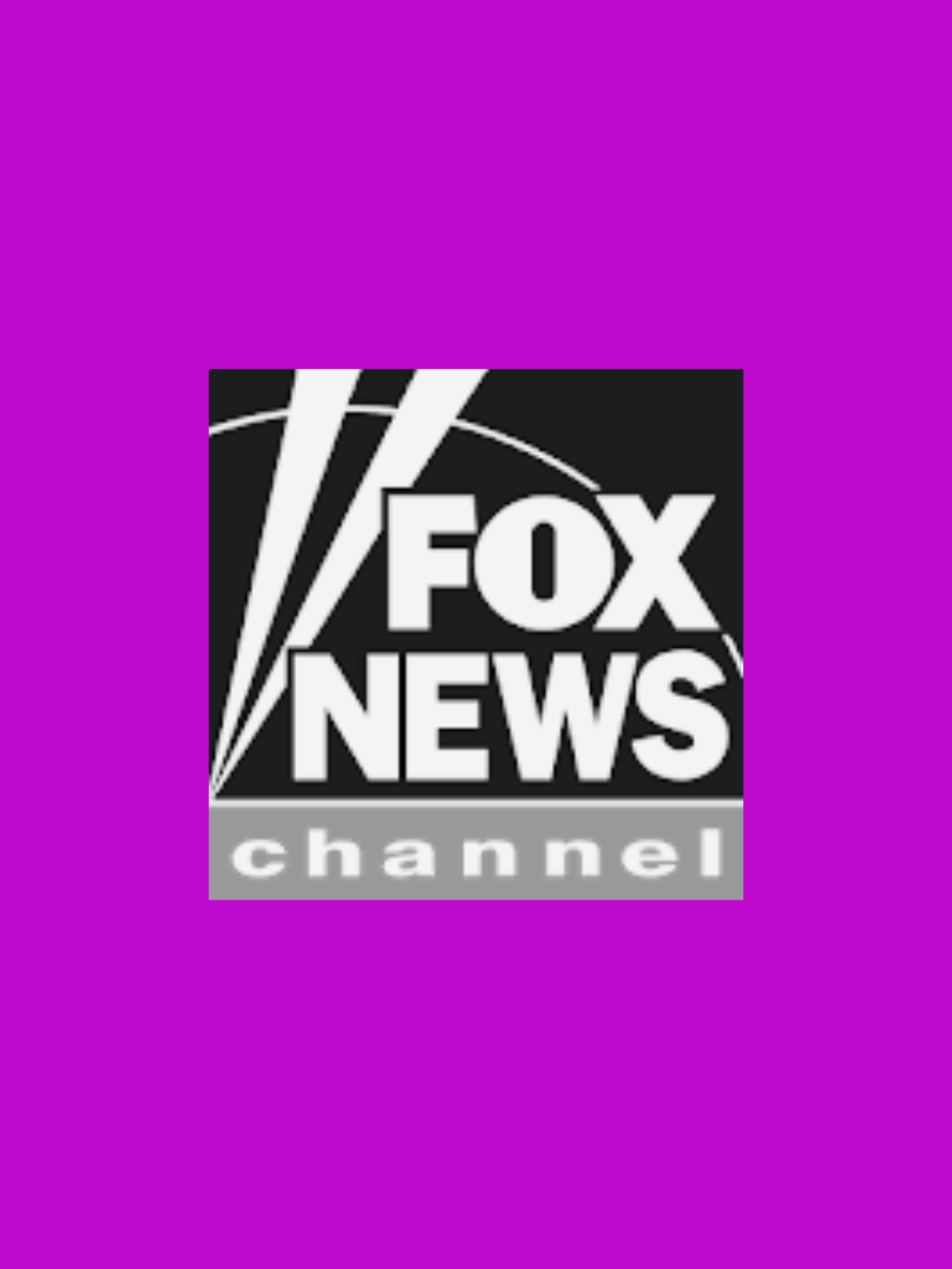 Black and white FOX News logo on a purple background.