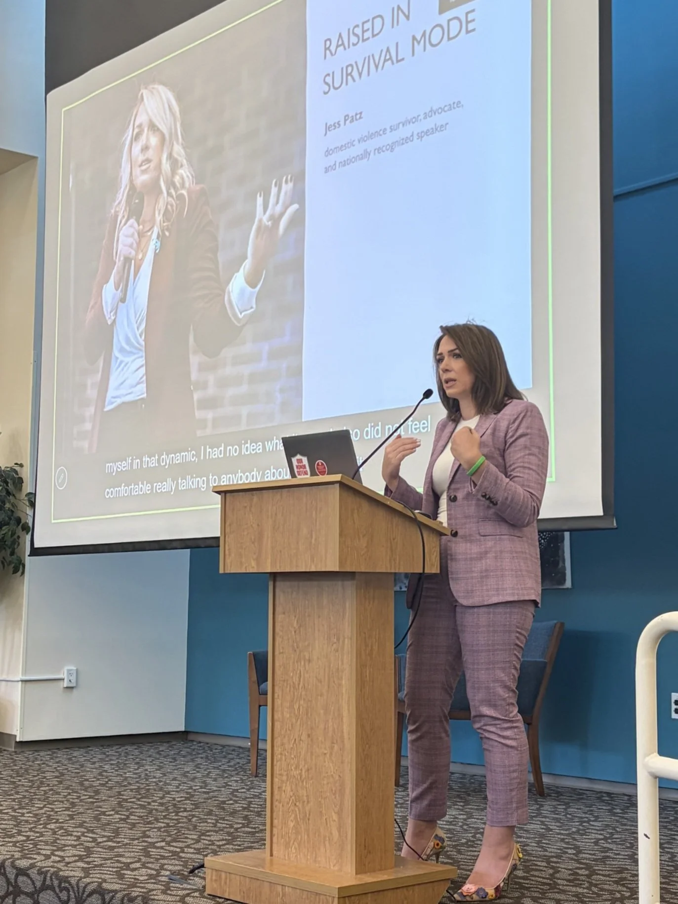 Jess Patz speaking at the brain injury from violence CARE alliance annual  meeting with The Ohio State University's center for brain injury recovery and discovery center about survival mode, trauma, and domestic violence.