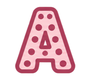 Pink uppercase letter A with darker pink dots on it