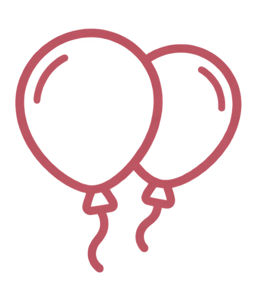 Two pink outlined balloons with strings.