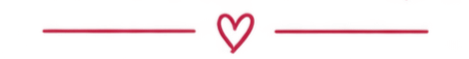 Red background with a horizontal pink line, a purple heart, and pink decorative elements.