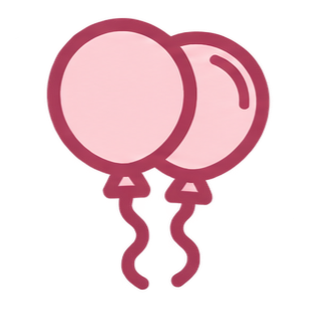 Two pink balloons tied together with curly ribbons.