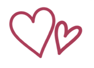 Two hand-drawn hearts outlined in pink with one larger heart and one smaller heart, on a black background.