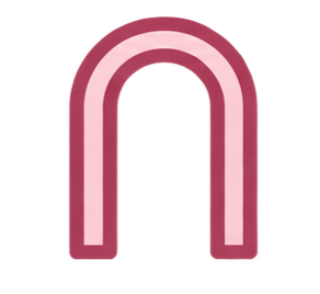 Pink and white U-shaped neon sign on a red background