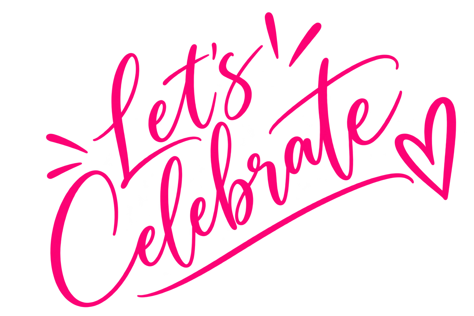 Pink handwritten style text saying "let's celebrate" with decorative lines and splashes on a black background.