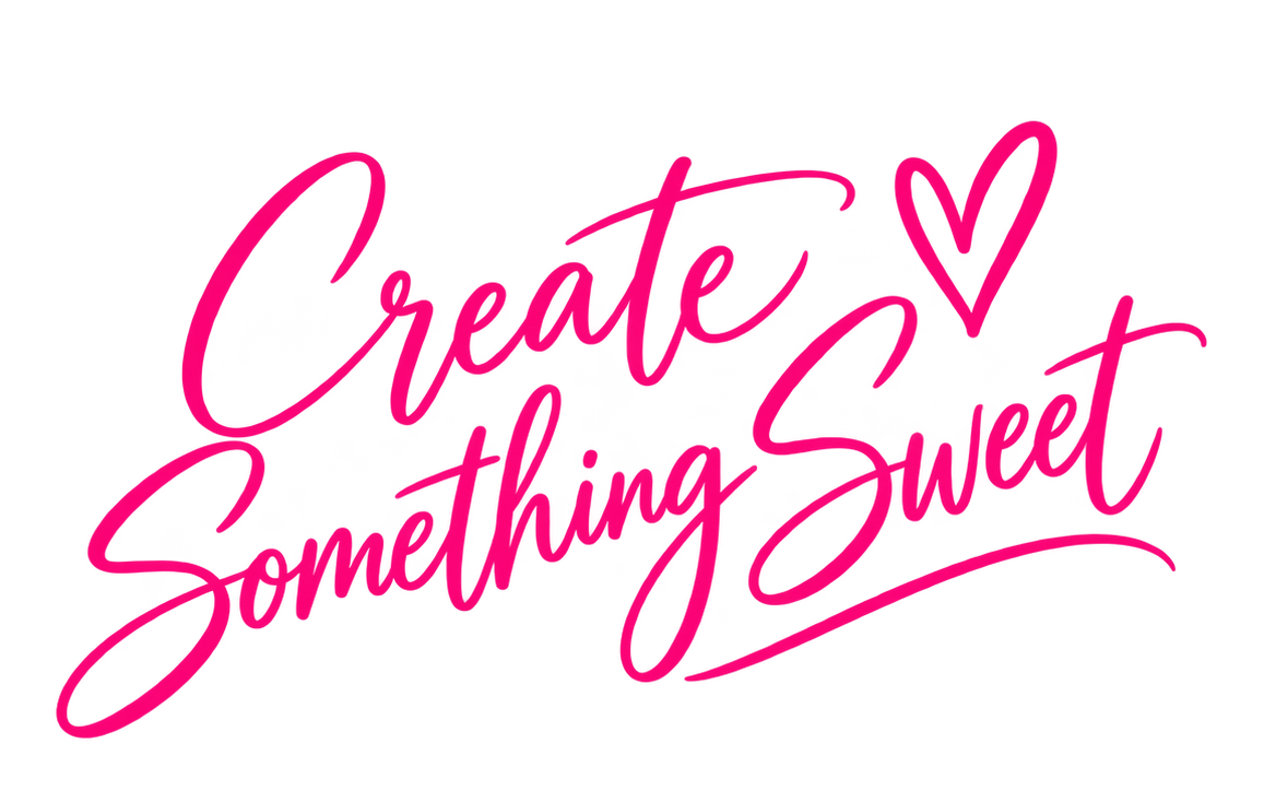 Pink neon sign with the text 'Create Something Sweet' and a heart, with a red splatter background.