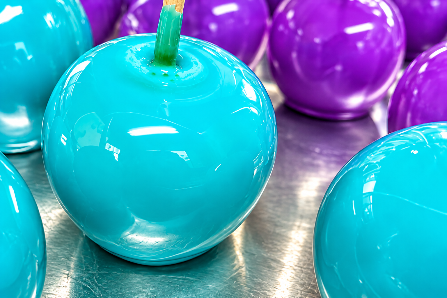 Colorful  blue and purple candy apples.