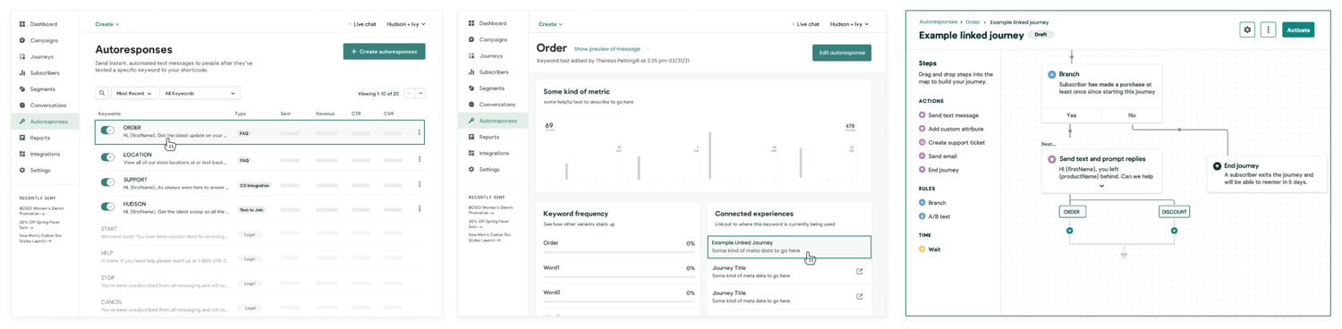 Keyword detail page linking to a connected experience
