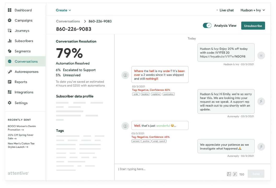 Subscriber detail view