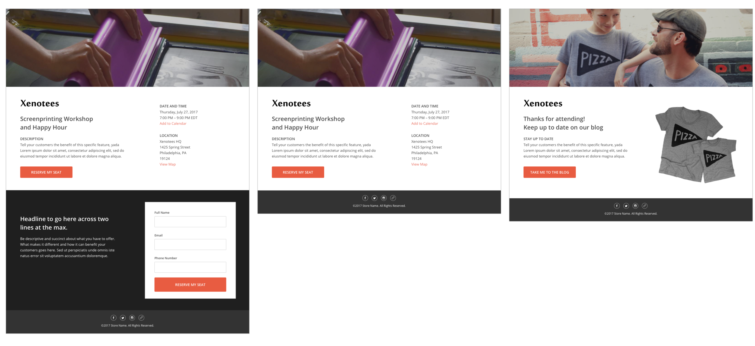 Event landing page template applied to Xenotees