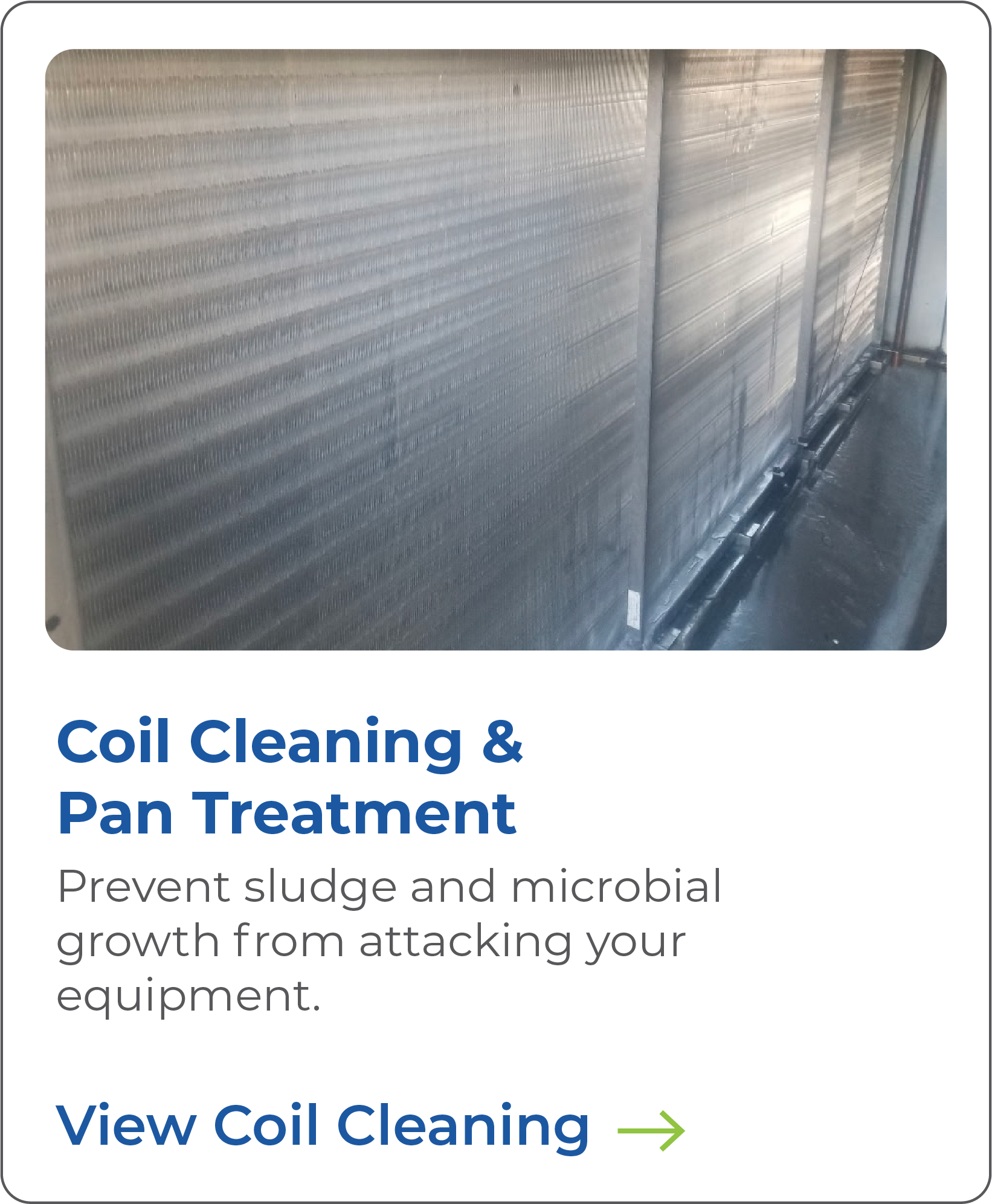 Metal coil panels with a textured surface on a wall, part of an advertisement for coil cleaning and panel treatment services.