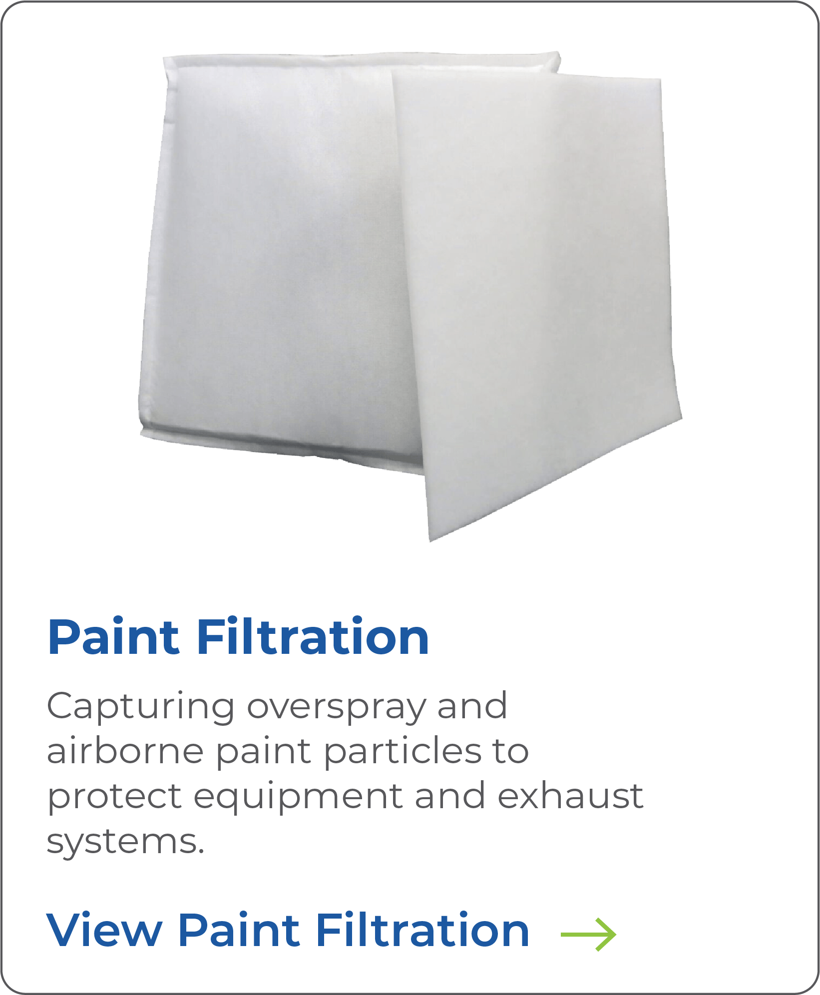 Close-up of a white paint filter and a section of a webpage with text about paint filtration and a green arrow icon.