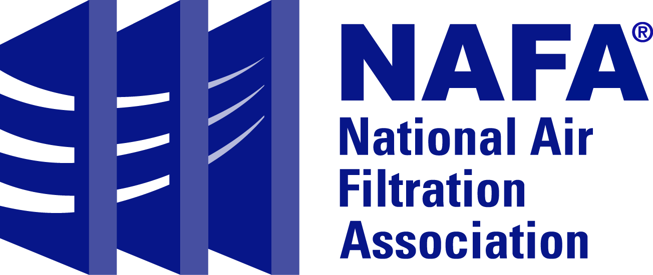 Logo of the National Air Filtration Association featuring a stylized blue air filter and the organization's name in bold blue letters.