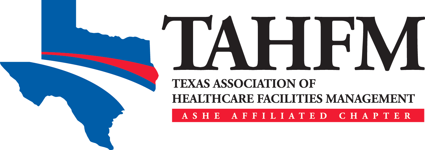 Logo for the Texas Association of Healthcare Facilities Management, part of the American Society of Healthcare Engineers (ASHE), with an outline of Texas, the organization name, and an affiliation banner.