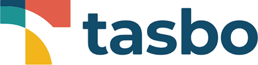 Tasbo logo with colorful geometric shapes and bold text