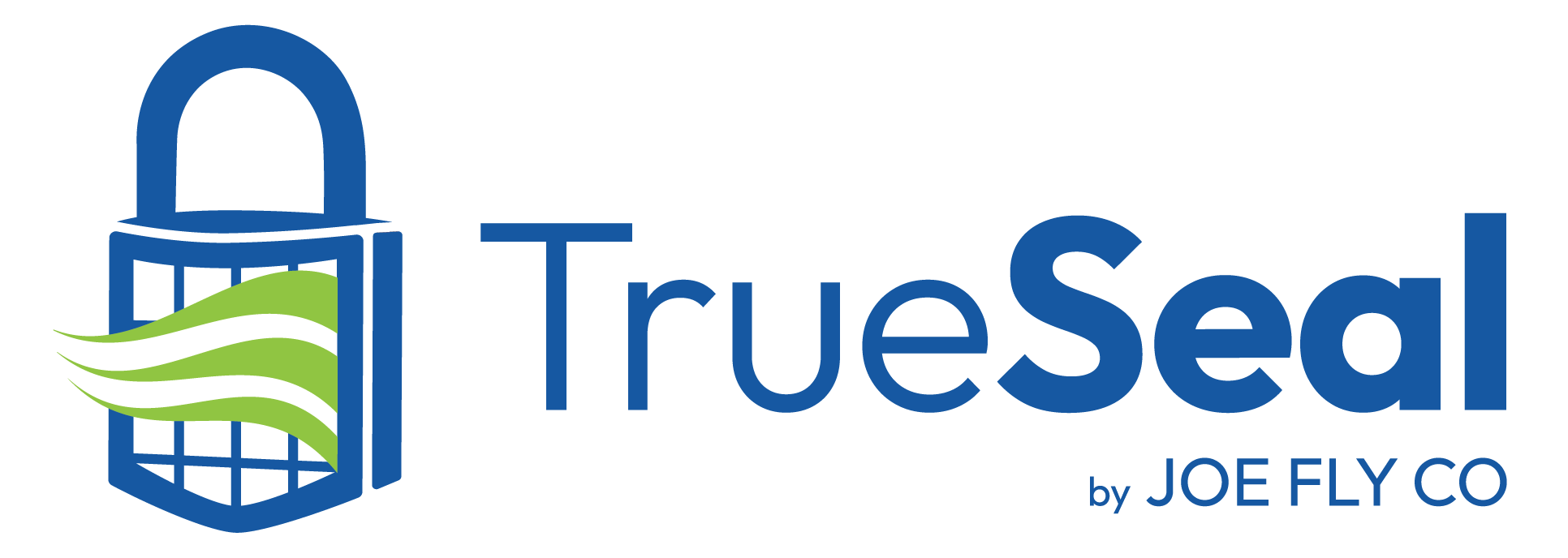 TrueSeal by Joe Fly Co. logo featuring a blue seal icon with green waves and the brand name in blue text