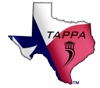 A graphic of the state of Texas with the Texas flag design and the words 'TAPPA' with a small icon of a building.