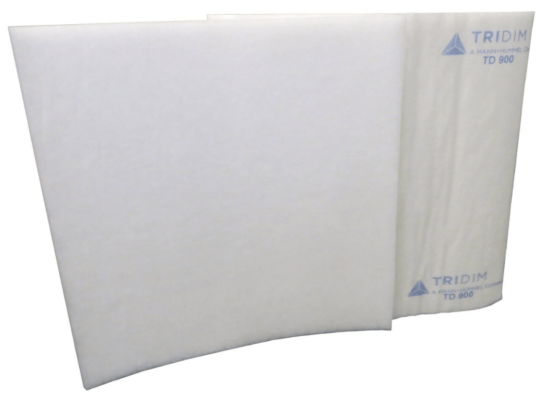 Two white air filters with blue text, labeled TRIDIM TD 800, placed side by side.