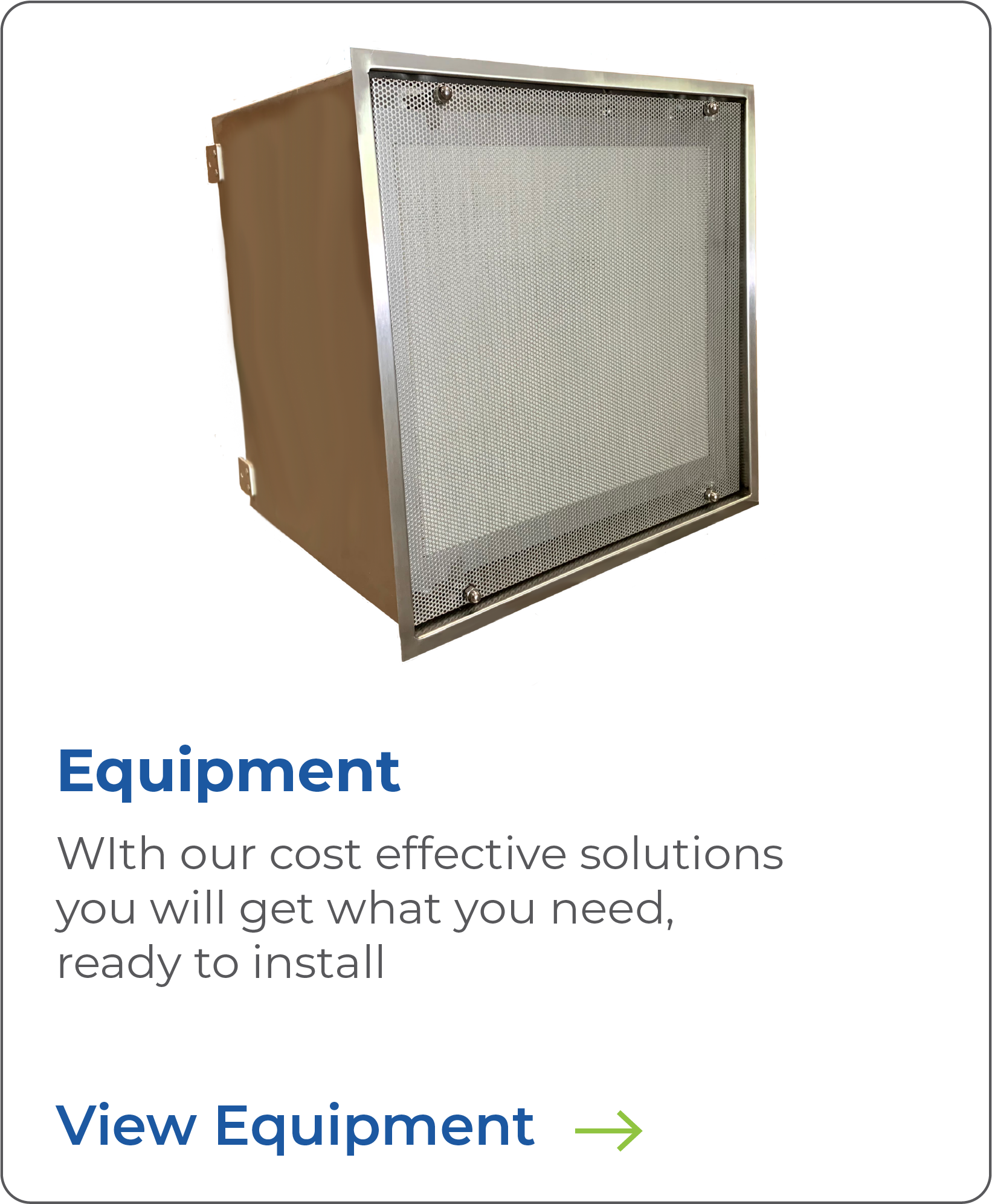 Industrial air filtration or air pollution control equipment with a metal mesh front panel.