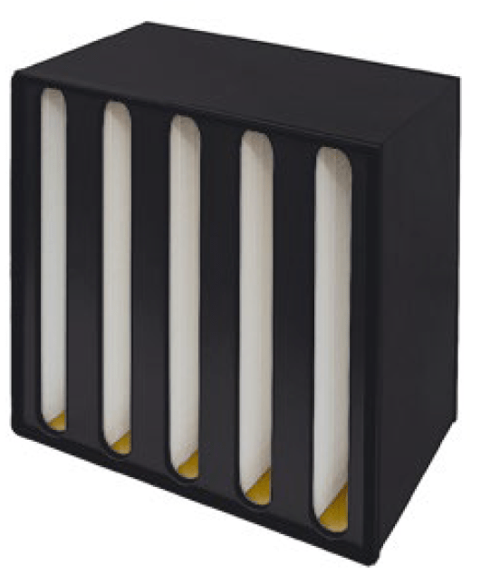 A black vertical file organizer with six slots for holding documents or files.