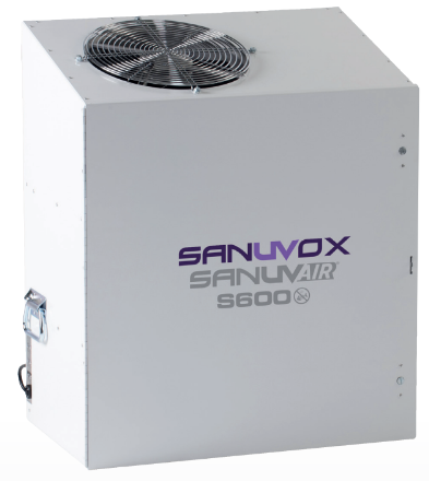 A large, gray, industrial industrial air conditioning or refrigeration unit labeled SANVOX SANUAIR 600.