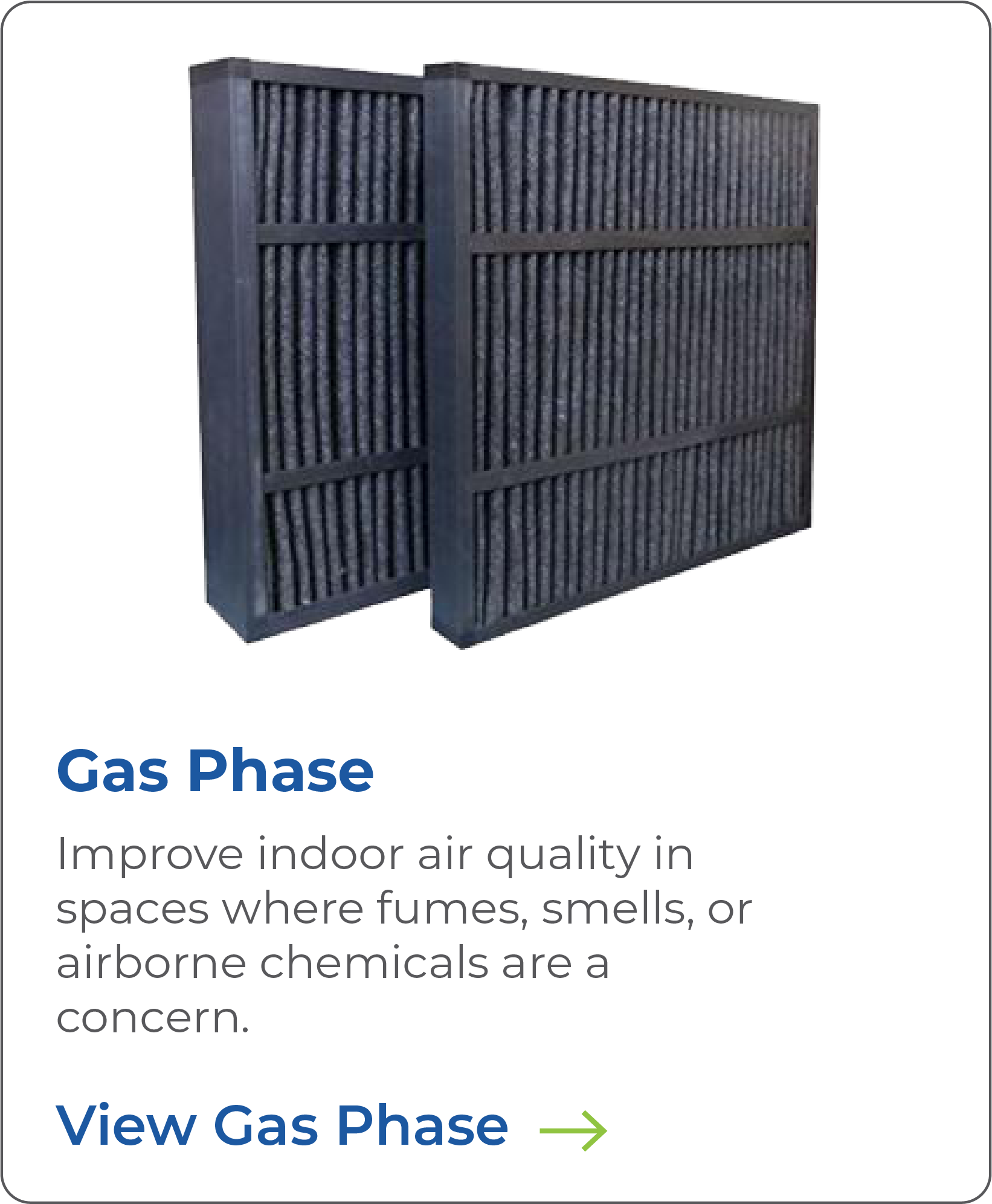 A black plastic gas phase filter with slatted design and multiple panels stacked together.