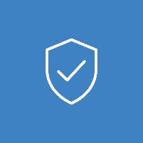 Blue background with a white shield and checkmark symbol.