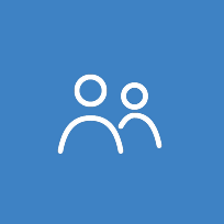 Icon of two people, one larger and one smaller, on a blue background.