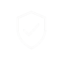 A white shield with a checkmark in the center on a black background.